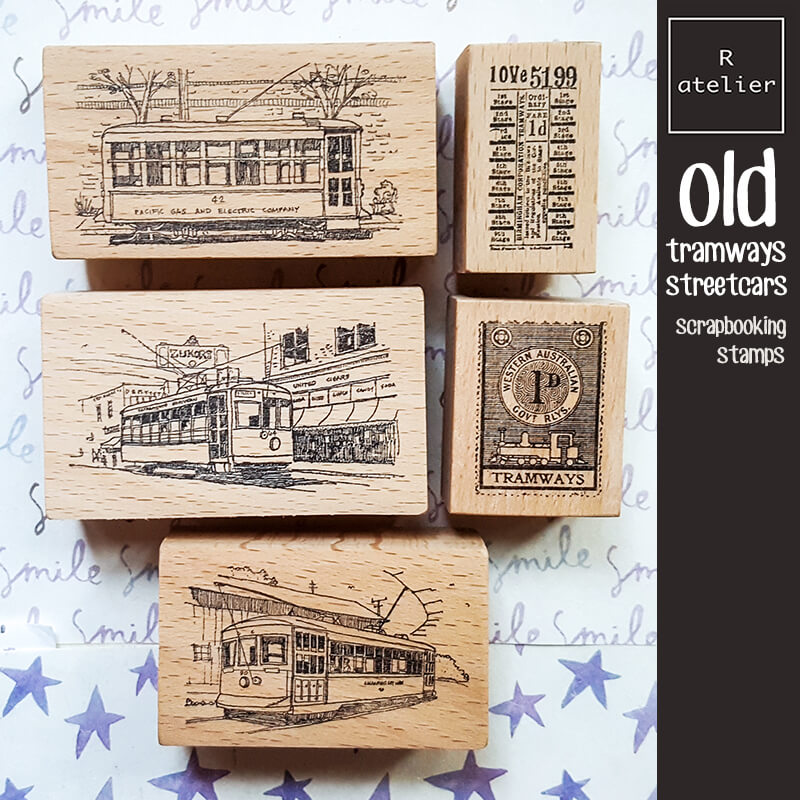 Old Tramways Streetcars Scrapbooking Wooden Stamp