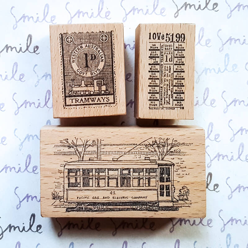 Old Tramways Streetcars Scrapbooking Wooden Stamp