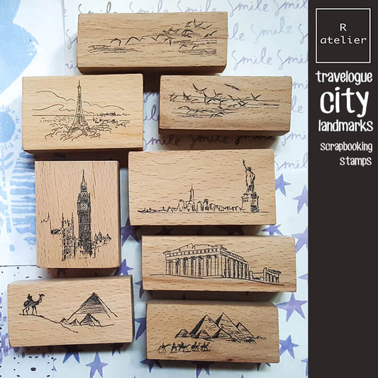 Travelogue City Landmarks Scrapbooking Wooden Stamp