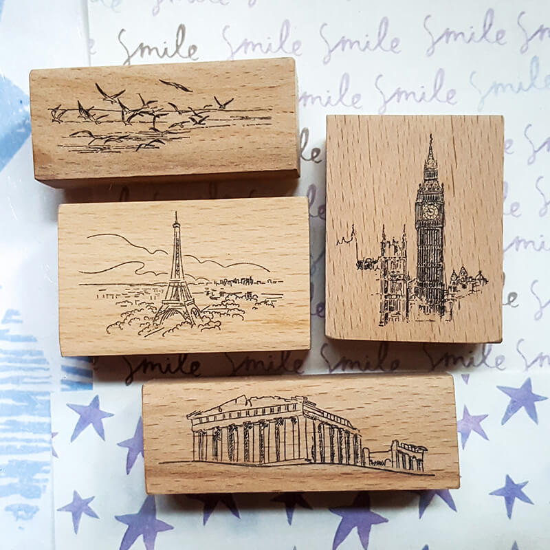 Travelogue City Landmarks Scrapbooking Wooden Stamp