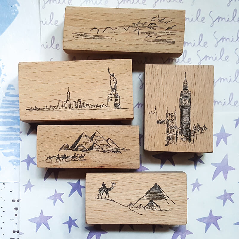 Travelogue City Landmarks Scrapbooking Wooden Stamp