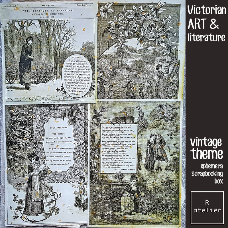 Victorian Art & Literature Ephemera Junk Journal Scrapbooking Box