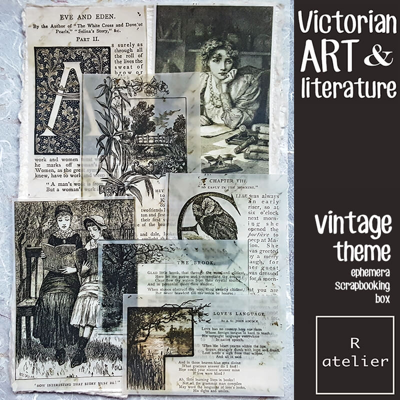 Victorian Art & Literature Ephemera Junk Journal Scrapbooking Box