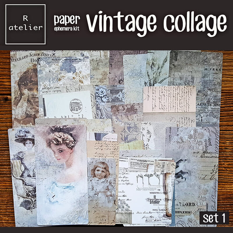 Vintage Collage Scrapbooking Paper Ephemera Kit