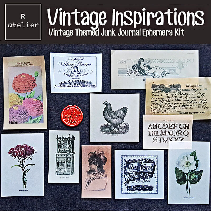 Vintage Inspirations Scrapbooking Stickers Paper Ephemera Kit