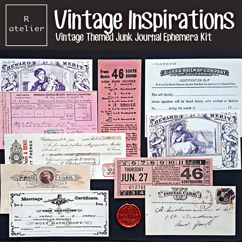 Vintage Inspirations Scrapbooking Stickers Paper Ephemera Kit