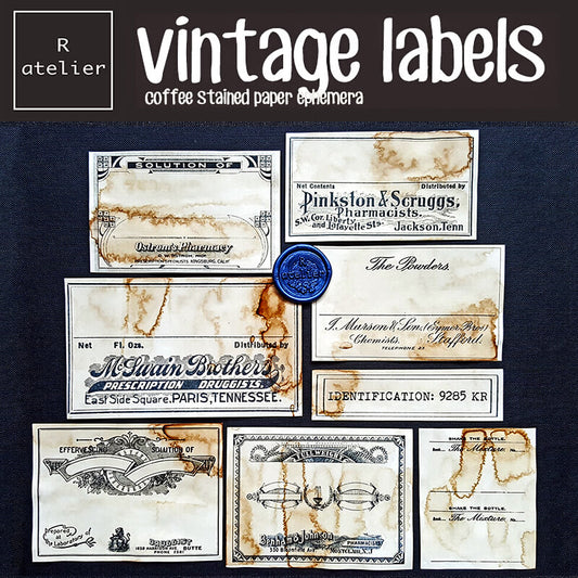 Vintage Labels (Coffee Stained) Scrapbooking Paper Ephemera Kit