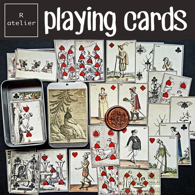 Vintage Playing Cards Scrapbooking Stickers (with Metal Tin Box)