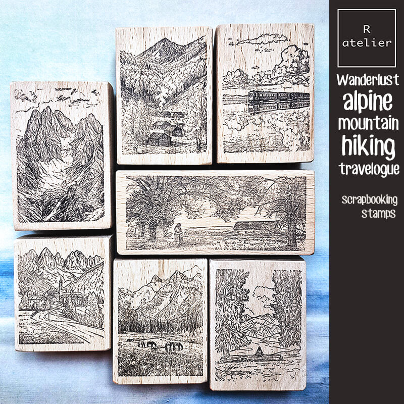Wanderlust Alpine Mountain Hiking Travelogue (1) Scrapbooking Wooden Stamp