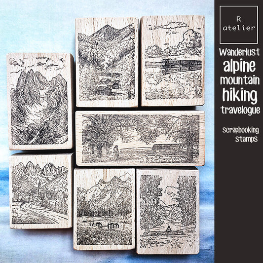 Wanderlust Alpine Mountain Hiking Travelogue (1) Scrapbooking Wooden Stamp