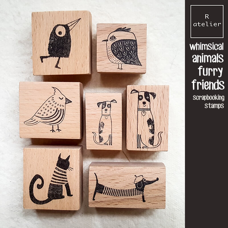 Whimsical Animals Furry Friends Scrapbooking Wooden Stamp