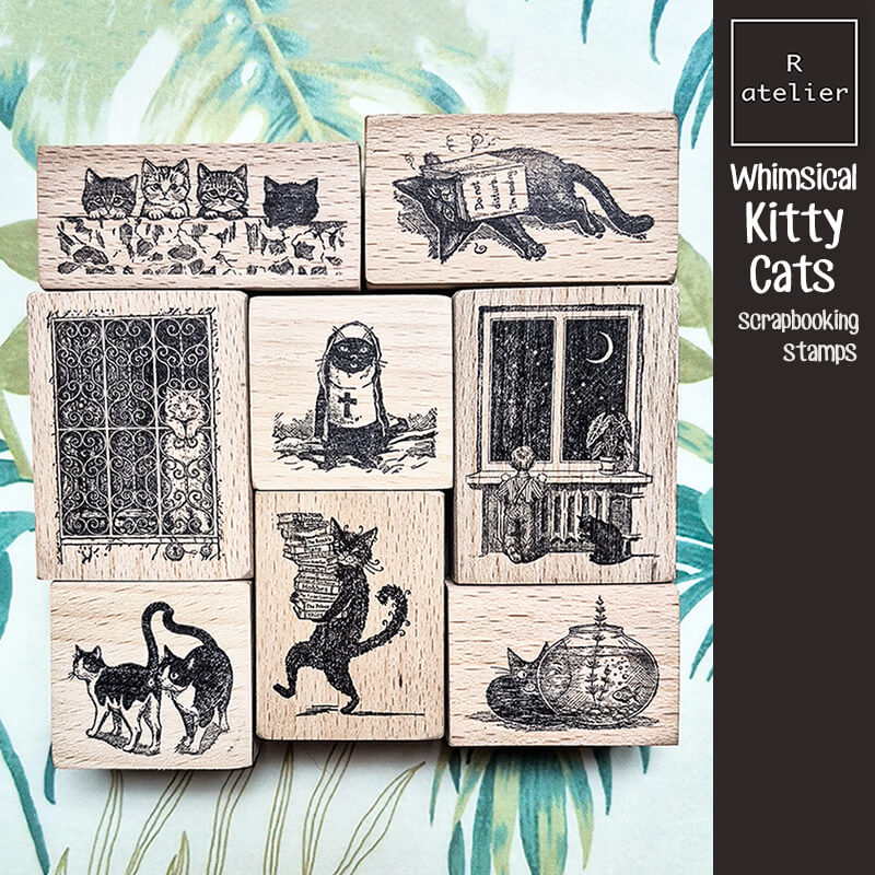 Whimsical Kitty Cat Scrapbooking Wooden Stamp