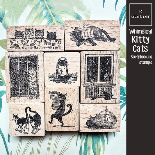Whimsical Kitty Cat Scrapbooking Wooden Stamp