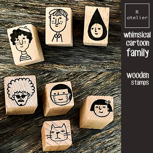 Whimsical Family-Inspired Cartoon Scrapbooking Wooden Stamps