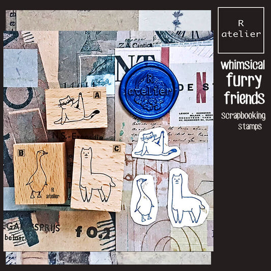 Whimsical Furry Friends Scrapbooking Wooden Stamps