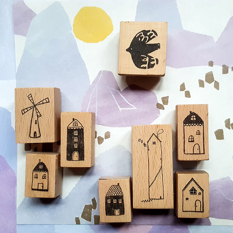 Whimsical Countryside Homes Scrapbooking Wooden Stamp