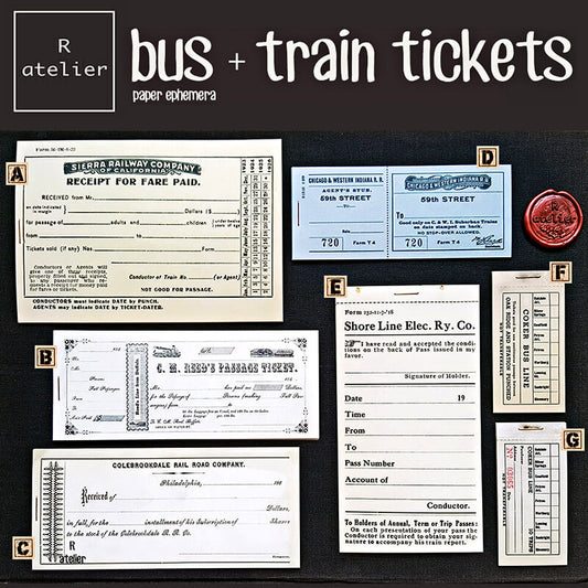 Bus and Train Tickets Scrapbooking Paper Ephemera