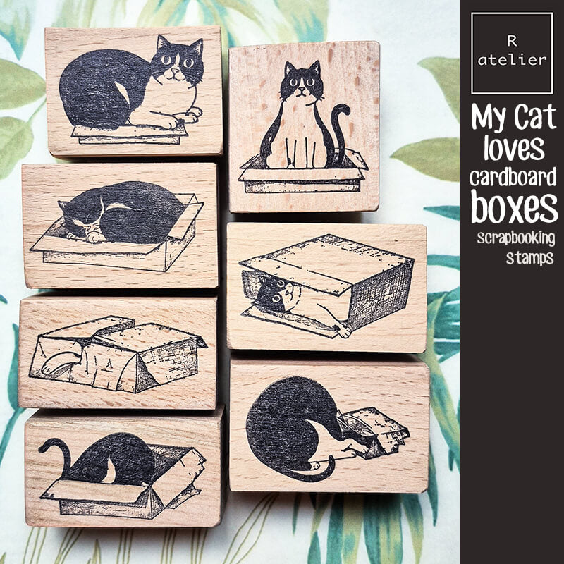 My Cat Loves Boxes Scrapbooking Wooden Stamp