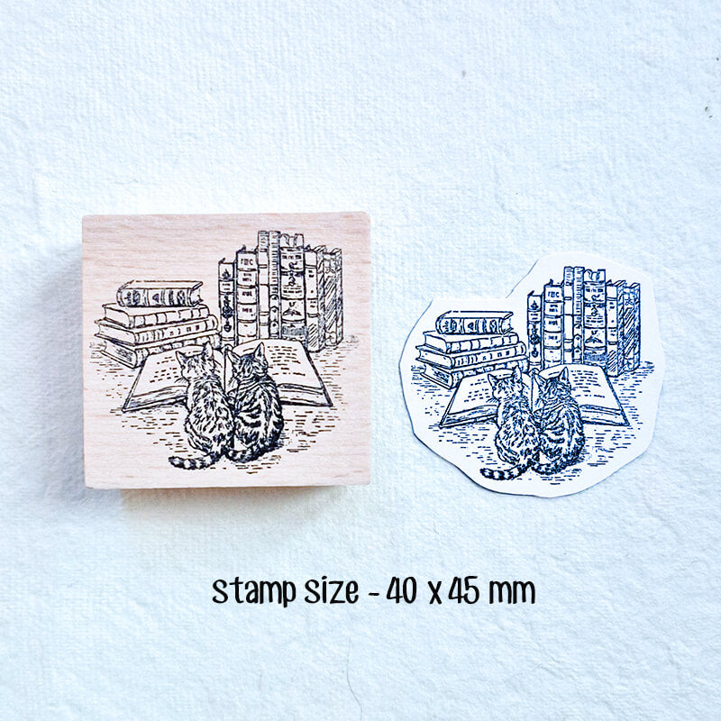 Daily Life Cats Books Coffee Scrapbooking Wooden Stamp