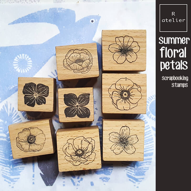 Summer Floral Flower Petals Scrapbooking Wooden Stamp