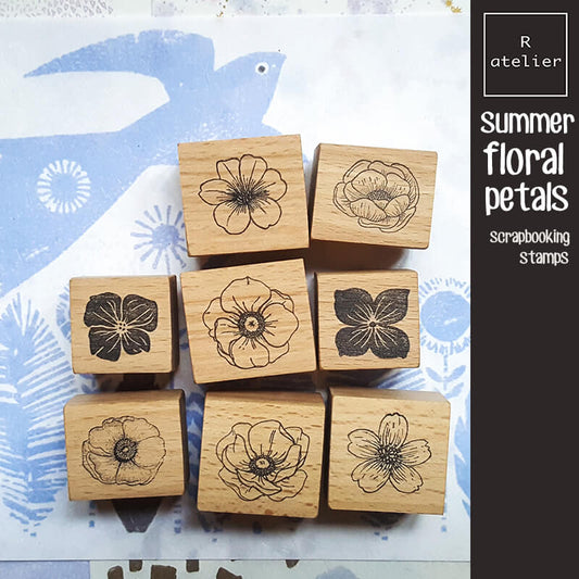 Summer Floral Flower Petals Scrapbooking Wooden Stamp