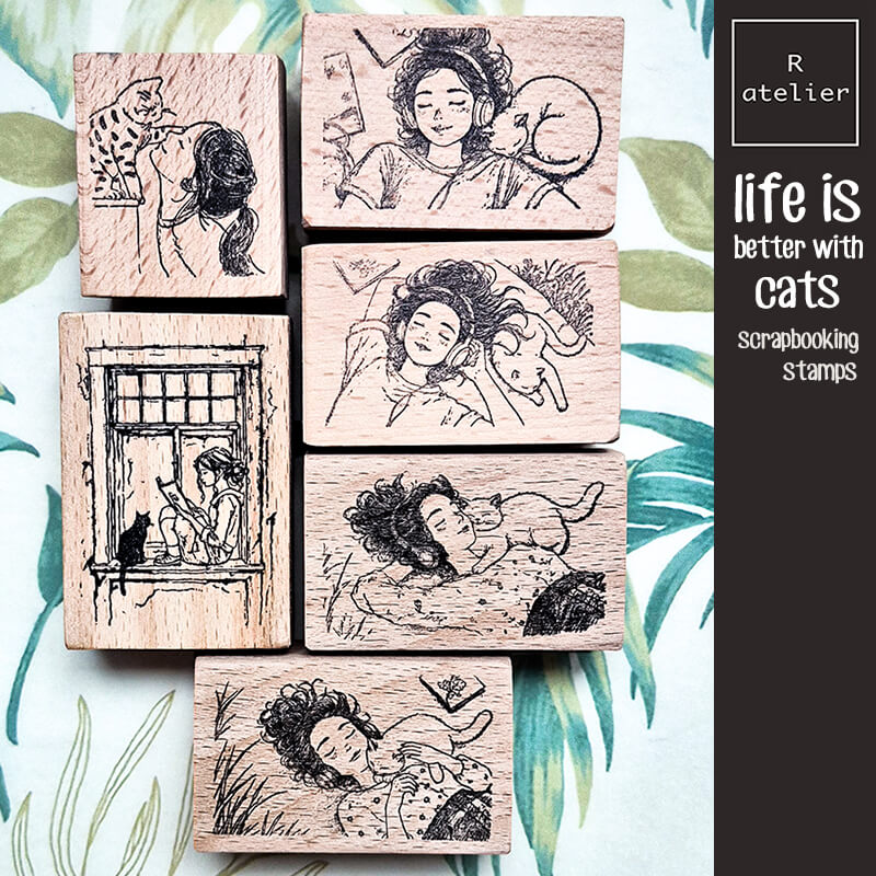 Daily Life Chill Time Cat Lovers Scrapbooking Wooden Stamp