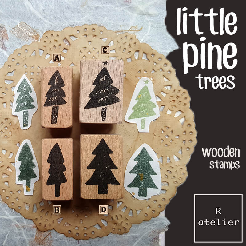 Little Pine Trees Scrapbooking Wooden Stamp