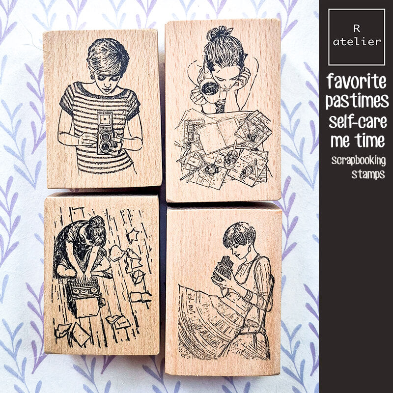 Favorite Pastimes Self-Care Me Time Scrapbooking Wooden Stamp