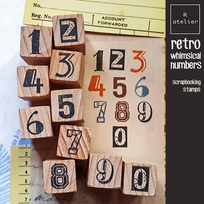 Retro Whimsical Numbers Scrapbooking Wooden Stamp – R.atelier