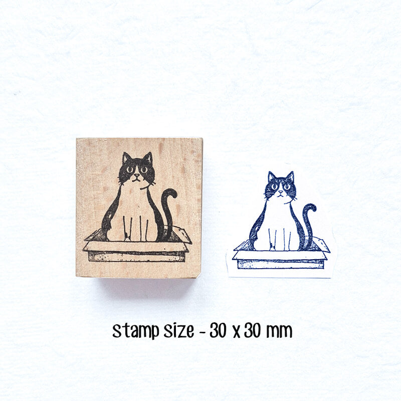 My Cat Loves Boxes Scrapbooking Wooden Stamp