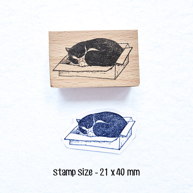 My Cat Loves Boxes Scrapbooking Wooden Stamp