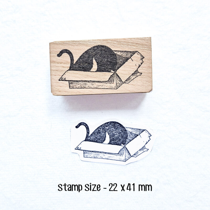 My Cat Loves Boxes Scrapbooking Wooden Stamp