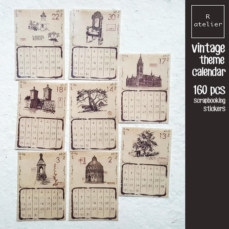 160 pcs Vintage Theme Calendar Scrapbooking Washi Stickers