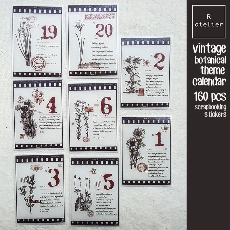 160 pcs Vintage Botanical Theme Calendar Scrapbooking Washi Stickers