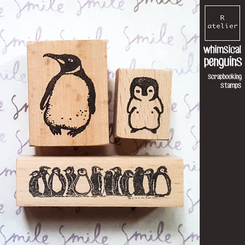 Whimsical Little Penguins Scrapbooking Wooden Stamp