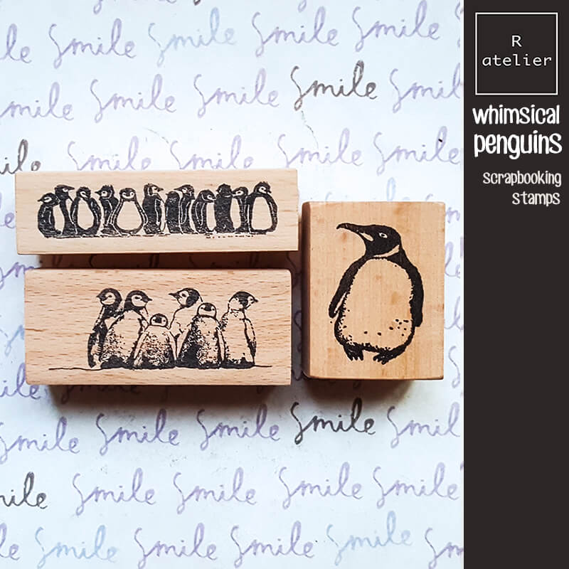 Whimsical Little Penguins Scrapbooking Wooden Stamp