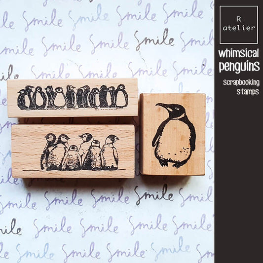 Whimsical Little Penguins Scrapbooking Wooden Stamp