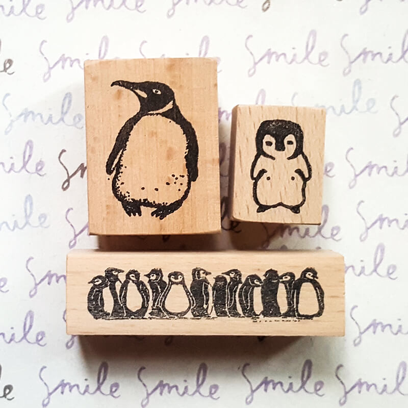 Whimsical Little Penguins Scrapbooking Wooden Stamp