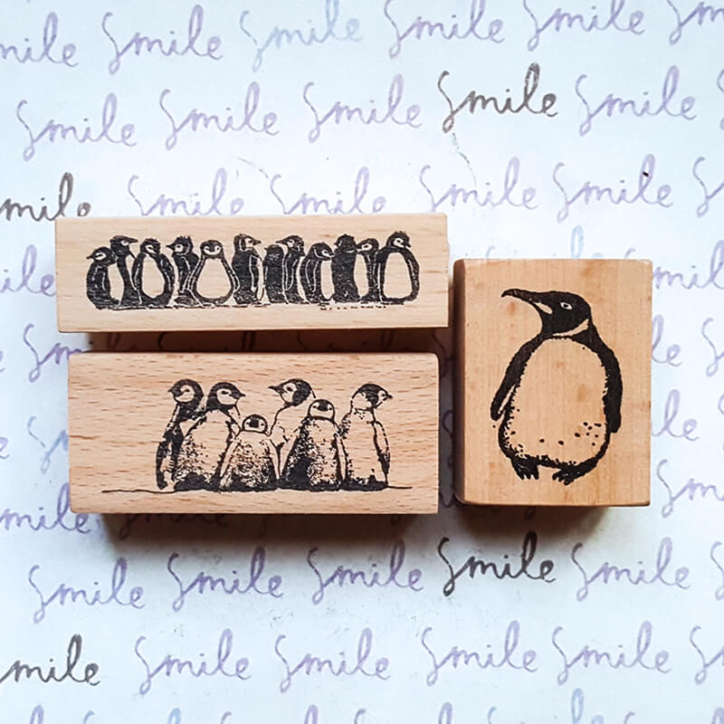 Whimsical Little Penguins Scrapbooking Wooden Stamp