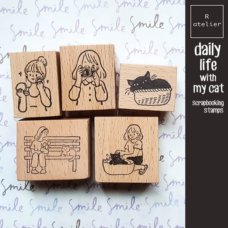 Daily Life with My Cat Scrapbooking Wooden Stamp