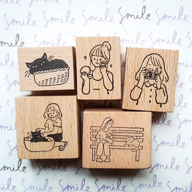 Daily Life with My Cat Scrapbooking Wooden Stamp