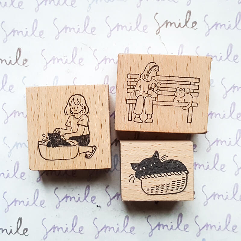 Daily Life with My Cat Scrapbooking Wooden Stamp