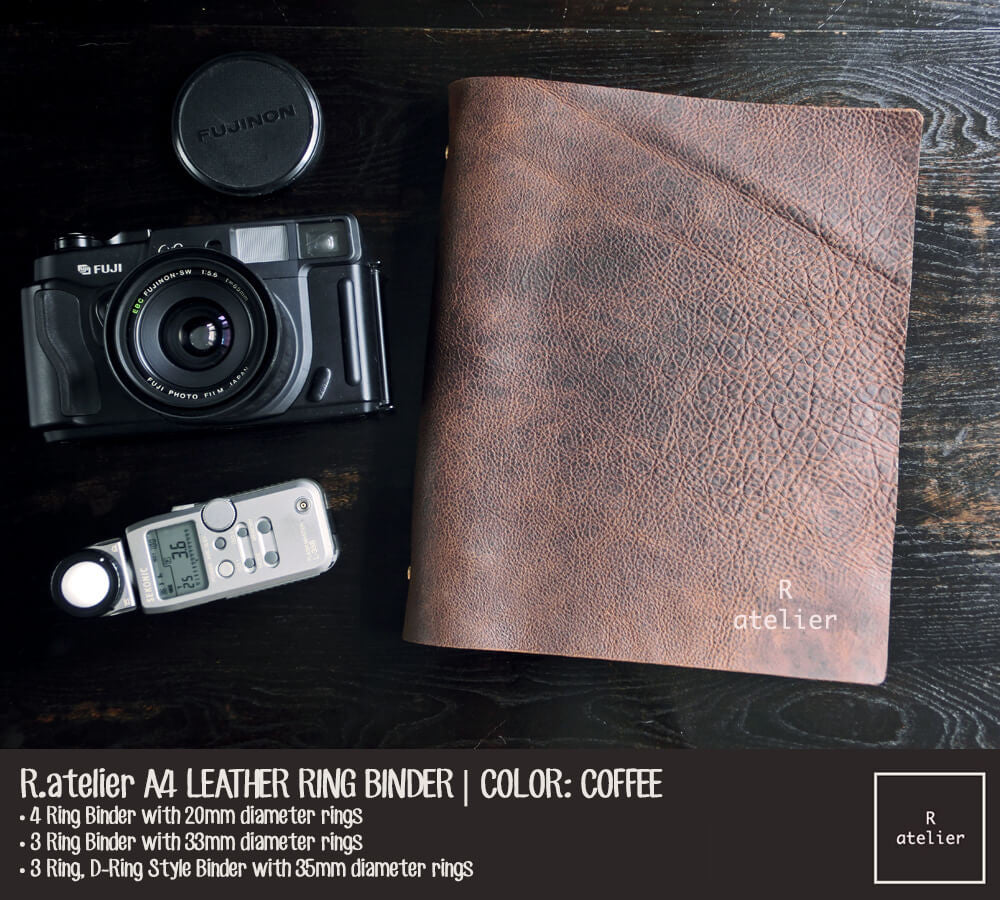 R.atelier A4 Refillable Notebook Leather Ring Binder Journal Cover | Coffee