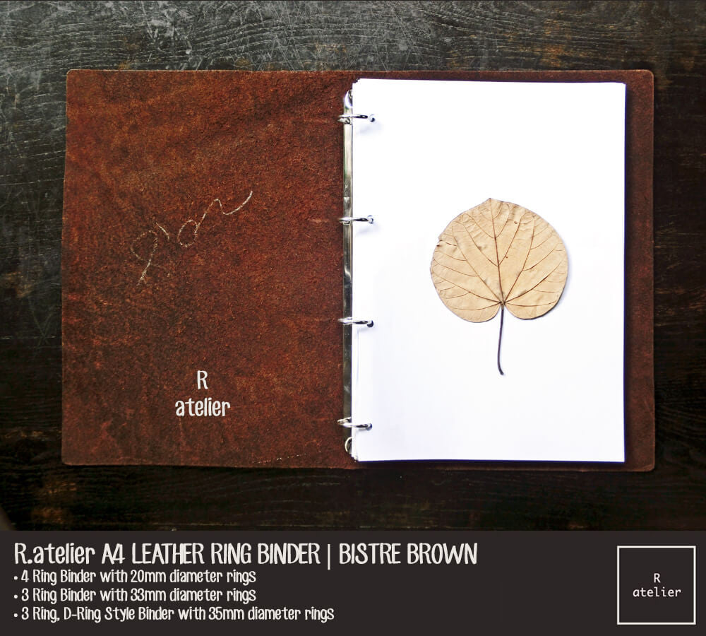 R.atelier A4 Refillable Notebook Leather Ring Binder Journal Cover | Bistre Brown