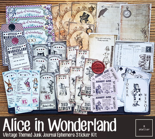 Alice in Wonderland Ephemera Stickers Kit