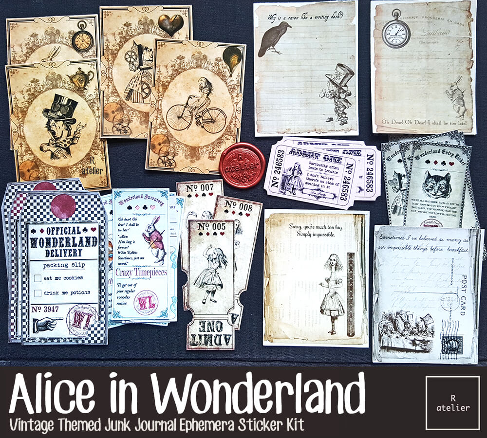 Alice in Wonderland Ephemera Stickers Kit