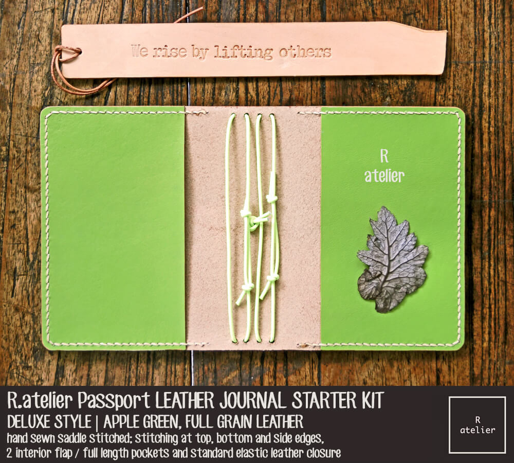 R.atelier Passport Size Traveler's Notebook Leather Cover | Apple Green | Starter Kit