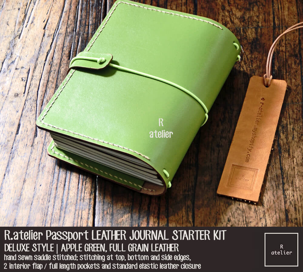 R.atelier Passport Size Traveler's Notebook Leather Cover | Apple Green | Starter Kit