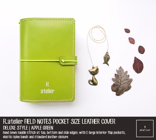 Field Notes Pocket Size Leather Journal Cover | Apple Green | Deluxe Style