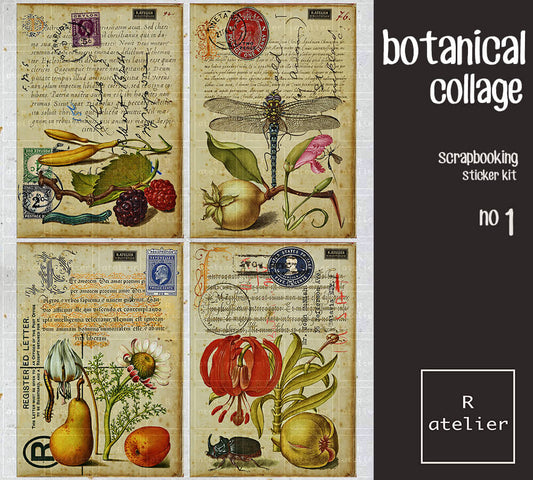 Botanical Collage Series | Scrapbooking Stickers Kit